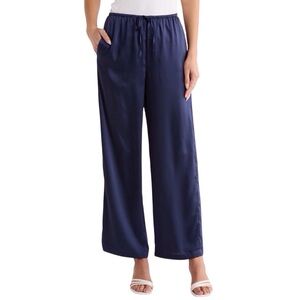 Rails Pants Blue Satin Damani Drawstring Elastic Wide Leg Pull On Size Large